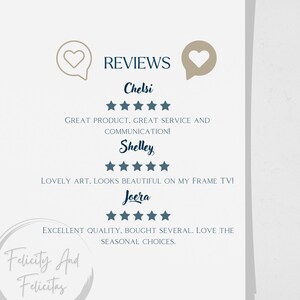 May include: A white background with the word "REVIEWS" in navy blue, along with customer testimonials. The testimonials include names, star ratings, and comments about the product and service.