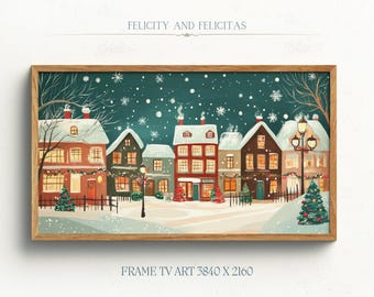 Winterdorf Samsung Rahmen TV Kunst, Weihnachtsnacht TV Kunst, Cottagecore Weihnachtsdekor, niedliches Winterdekor, digitaler Download