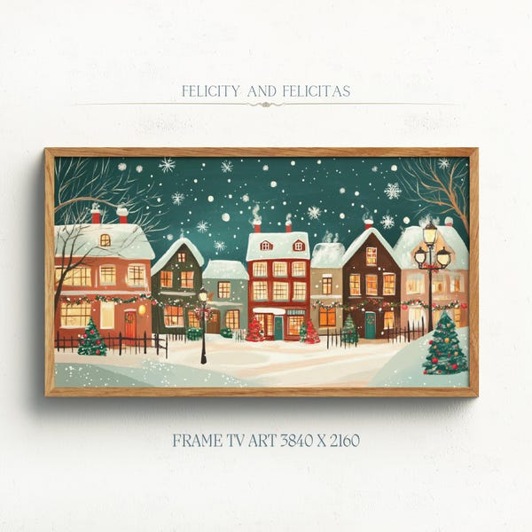 Winter Village Samsung Frame TV Art Christmas Night TV Art Christmas Cottagecore Decor, Cute Winter Holiday Decor, Digital Download