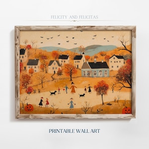 Cozy Halloween Landscape Printable Wall Art Halloween Town Print Warm Tone Cottagecore Decor Halloween Wall Art Digital Download