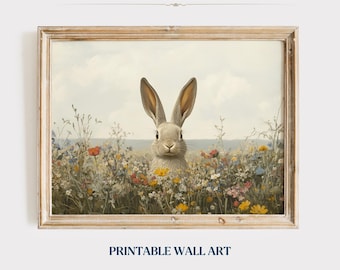 Cute Easter Bunny Printable Wall Art Easter Springtime Art Easter Farmhouse Decor Vintage Easter Art Spring Home Decor Digital Download