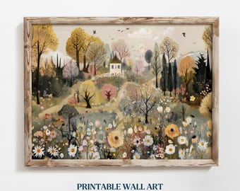 Cute Printable Wall Art Boho Wildflower Wall Decor Floral Cottagecore Printable Cozy Season Landscape Printable Art Digital Download