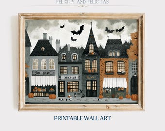 Halloween Town Printable Wall Art Halloween Ghost Town Print Spooky Season Painting Moody Halloween Art Digital Download