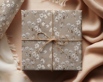 Neutral Boho Floral Wrapping Paper Cream Tone Wildflower Pattern Gift Wrap Cottagecore Aesthetic Gift Box Paper Beige Birthday Gift Wrap