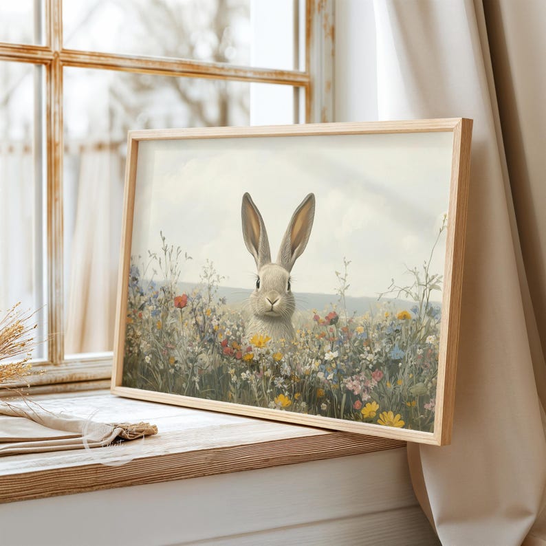 Süßer Osterhase druckbare Wand Kunst Ostern Frühling Kunst Ostern Bauernhaus Dekor Vintage Osterkunst Frühling Wohnkultur digitaler Download Bild 6