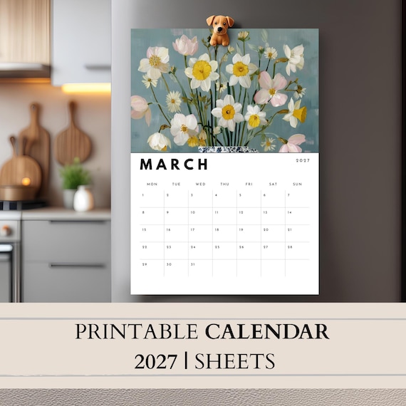 Printable 2027 Calendar Sheets Monthly Planner Monday Sunday Start US Letter and A4