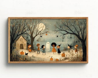 Halloween Samsung Frame TV Screensaver Cute Trick or Treat Art for TV Autumn Holiday TV Decor Moody Fall Vintage Aesthetic for Home Decor