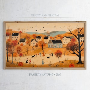 Samsung Frame TV Art Cozy Halloween Landscape Art Fall Decor, Warm Tone Cottagecore Decor, Halloween Frame TV Art, Digital Download