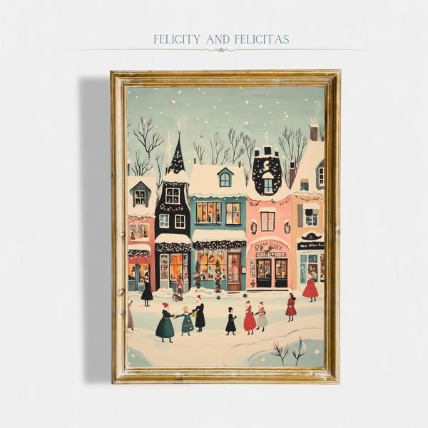 Christmas Printable Wall Art Cute Winter Village Printable Christmas Decor Cozy Season Print Hello December Print Digital Download