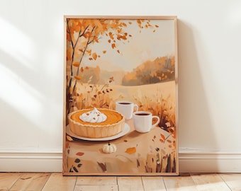 Pumpkin Pie Printable Wall Art Whimsical Thanksgiving Home Decor Idea for Cozy Seasonal Vibe Warm Tone Cottagecore Poster Rural Country Vibe