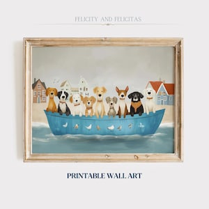 Summer Dog Printable Wall Art Cute Coastal Doggies Art Whimsical Pet Maritime Painting Beach Farmhouse Decor Digital Download