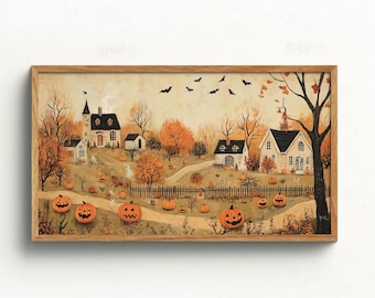 Fall Tone Samsung Frame TV Decor for Halloween Spooky Village TV Painting Scary Pumpkin TV Frame Art Cozy Autumn Home Decor Digital Download