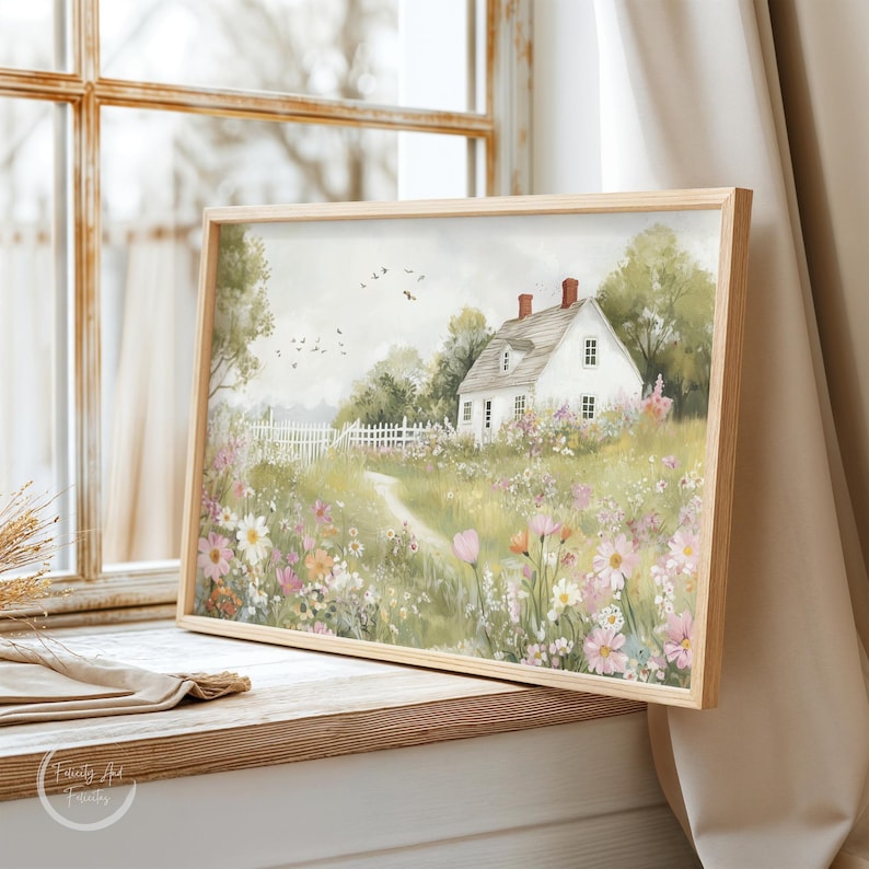 Rustic Country Cottage Printable Wall Art Vintage Wildflower Field ...
