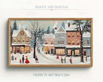 Snowy Village Samsung Frame TV Art Cozy Christmas Landscape TV Art Christmas Cottagecore Decor, Winter Holiday Decor, Digital Download