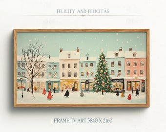 Verschneite Stadt Landschaft Samsung Rahmen TV Art Weihnachtsstadt TV Art Hallo Dezember Cottagecore Dekor Winter Urlaub Dekor Digitaler Download