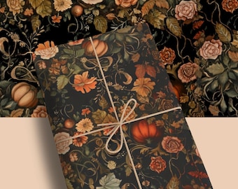 Dark Floral Wrapping Paper William Morris Fall Gift Wrap Antique Aesthetic Wrapping Paper for Birthday Elegant DIY Gift Packaging Supplies