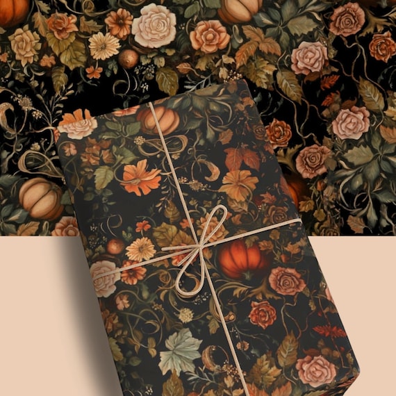 Dark Floral Wrapping Paper William Morris Fall Gift Wrap Antique Aesthetic Wrapping Paper for Birthday Elegant DIY Gift Packaging Supplies