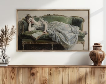 Decadent Young Woman Samsung Frame TV Art Sleeping Girl Portrait TV Screensaver Emerald Green Classic TV Painting Vintage Home Decor Idea