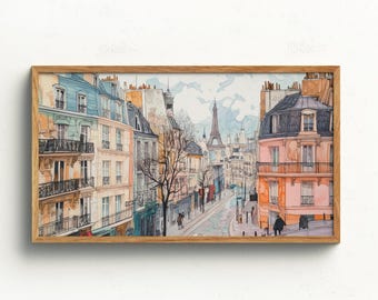 Vintage Paris Samsung Frame TV Art Retro Watercolor Spring TV Art Vintage Home TV Decor Vintage Village Art Digital Download