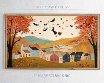 Samsung Frame TV Art Cozy Autumn Halloween Whimsical Witch Art Fall Decor Warm Tone Cottagecore Halloween Decor Home Idea Digital Download