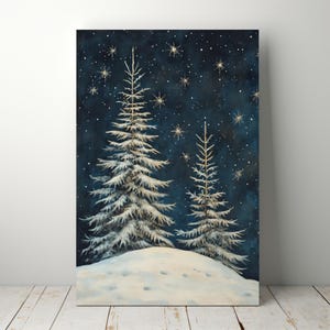 Classic Christmas Tree Winter Forest Poster for Winter Holiday Decor Vintage Styling