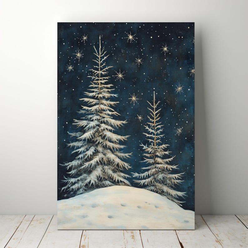 Classic Christmas Tree Winter Forest Poster for Winter Holiday Decor Vintage Styling