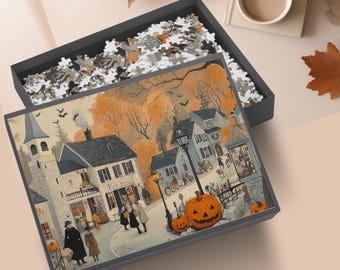 Jigsaw Puzzle 1000 Piece Autumn Village Cozy Halloween Family Activity Seasonal Gift for Puzzle Fans Family Fall Nigh In Activity for Relax