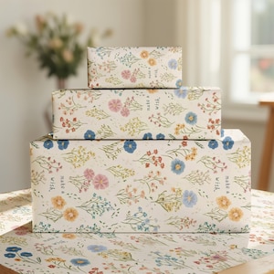 Charming neutral-toned vintage floral wrapping paper, perfect for anniversary gifts, craft supplies, and decorative packaging.