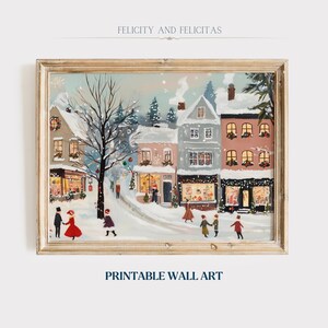 Vintage Christmas Village Print: Snowy Winter Holiday Decor (Digital Download)