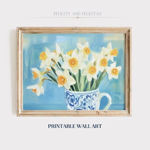 Spring Daffodils Printable Wall Art, Spring Flower Painting, Spring Floral Home Decor, Vintage Spring Flower Painting, Digital Download