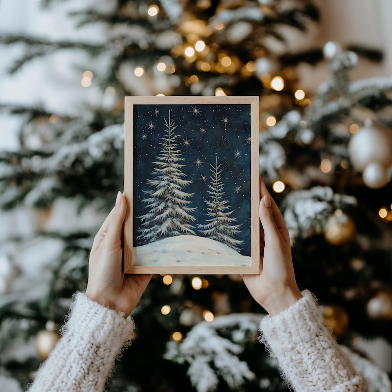 Retro Christmas Tree Print for Winter Holiday Decor Digital Download