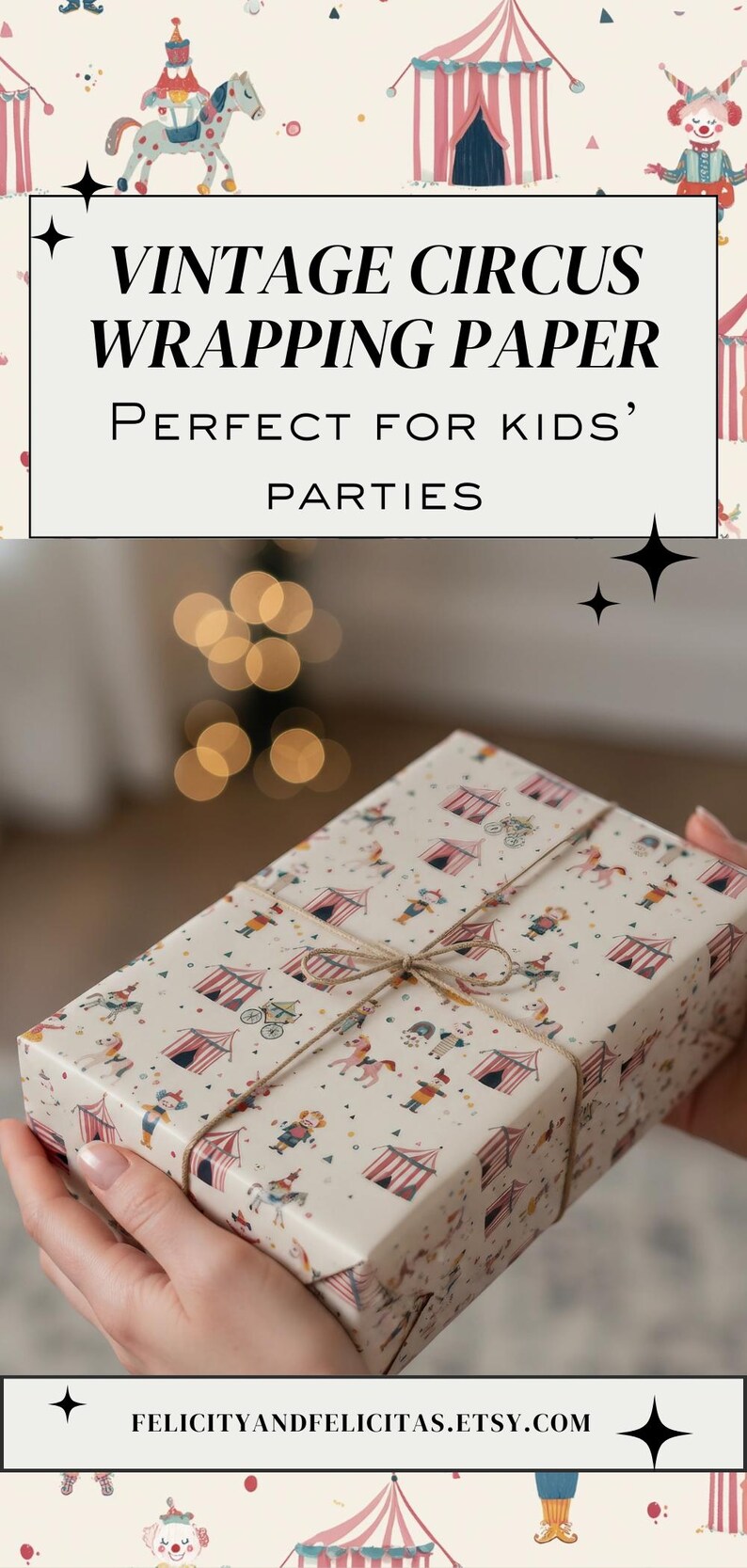Vintage Circus Kids Gift Wrap Children Birthday Fun Carnival Party Supplies Retro Children's Gift Wrap With Colorful Circus image 12