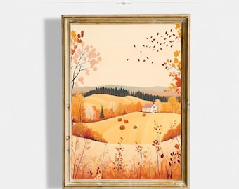 Fall Thanksgiving Printable Wall Art Thanksgiving Decor Warm Tone Cotagecore Printable Fall Landscape Printable Art Digital Download