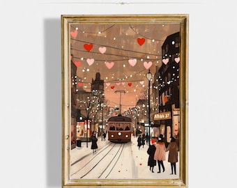 Retro Valentines Day Printable Wall Art, Cute Valentines Day Art, Valentines Day Painting, Romantic Canvas, Digital Download