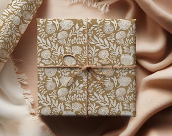 Vintage Botanical Wrapping Paper: Taupe Floral Pattern Gift Wrap