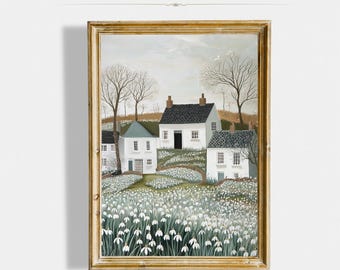 Neutral Spring Printable Wall Art Snowdrops Painting Spring Floral Home Decor Vintage Early Spring Painting Digital Download