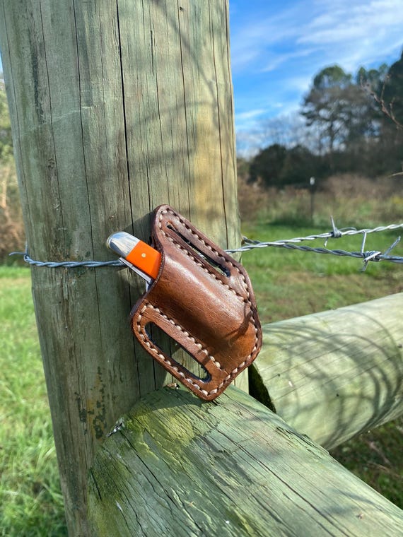 Handmade Leather Pancake Knife Sheath: Medium Stockman / Mini