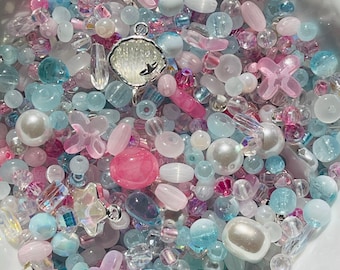 Fairy Tale Glass Bead Mix | Pink Blue Beads for Jewelry Making, Embroidery, Sensory