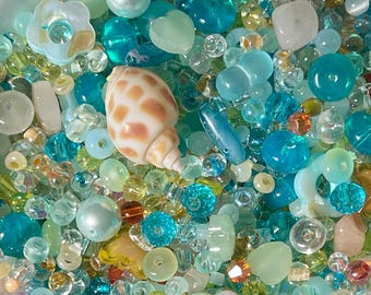 30 g oceaanblauwe en oranje glaskralenmix | Sieraden maken, borduren