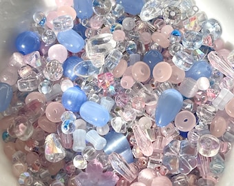 30g Crystal Pink Blue Glass Bead Mix, Jewellery Making, Embroidery, Sensory Craft Supplies