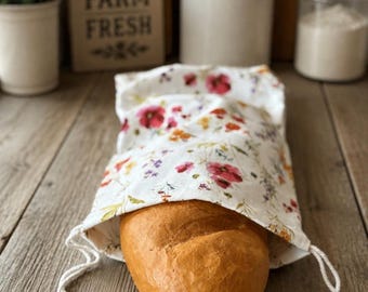 Farmhouse Linen French Bread Bag--Fully Infused Beeswax Fabric--10x19" Drawstring Reusable Storage
