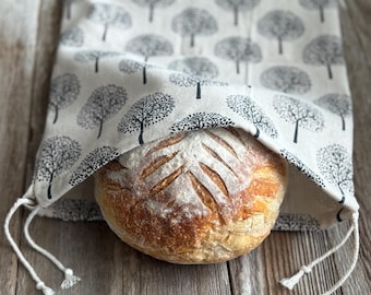 Beeswax Linen Bread Bag for Sourdough, Reusable Eco Friendly Loaf Storage, Farmhouse Kitchen Gift