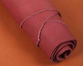 Red  Genuine Leather, 1.7 Sqm, 1.5 mm, Calf Skin, Floater Leather, First Grade, Top Grain, Full Hide, Vegetable Tanned, Distressed Leather