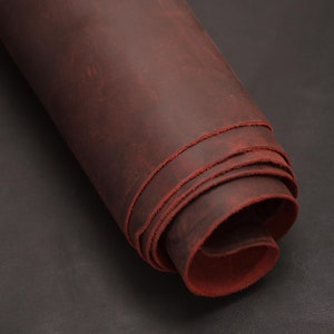 Rosso Borgogna Crazy, 2,2 mq. Vera pelle pieno fiore conciata all'olio, pelle bovina Crazy Horse, pelle per artigianato, pull-up, prima scelta, 1,6-1,8 mm