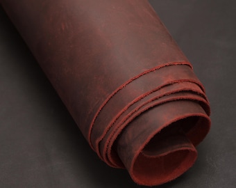 Red Burgundy Full Grain Leather: Oil Tanned Crazy Horse Cowhide (1.6-1.8 mm)