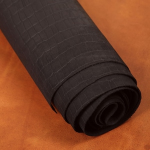 Matt Croco Stone Pattern, Black Leather, 2.2 Sqm, 1.5-1.8 mm, For Crafts, Top Grain, Full Hide, Vegetable Tanned Calf Skin Leather Genuine.