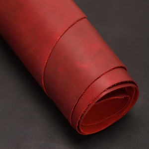 Red Crazy Horse Leather, 1.7 sqm. Full Grain Leather, Crazy Horse Cowhide, Leather For Crafts,Pull-Up, Uragano, First Grade, 1.6-1.8 mm