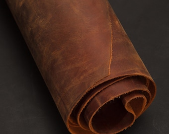 Orange Crazy Horse Leather, Full Grain Cowhide, Oil Tanned Leather for Crafts
