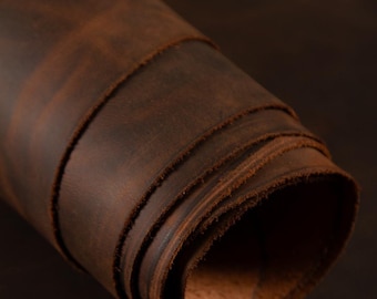 Chestnut Full Grain Oil Tanned Genuine Leather, Crazy Horse Cowhide, Leather For Crafts,Pull-Up, Uragano, First Grade, 1.6-1.8 mm (4-4.5oz)