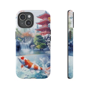 Funda para teléfono con estanque de peces koi japoneses: hermosa escena de la naturaleza, funda para teléfono resistente a los impactos / iPhone 16, 15, 14, 13, 12, 11, Samsung, Pixel